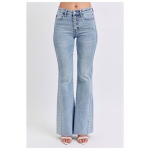 Judy Blue Full Size Mid Rise Rhinestone Side Panel Detail Flare Jeans
